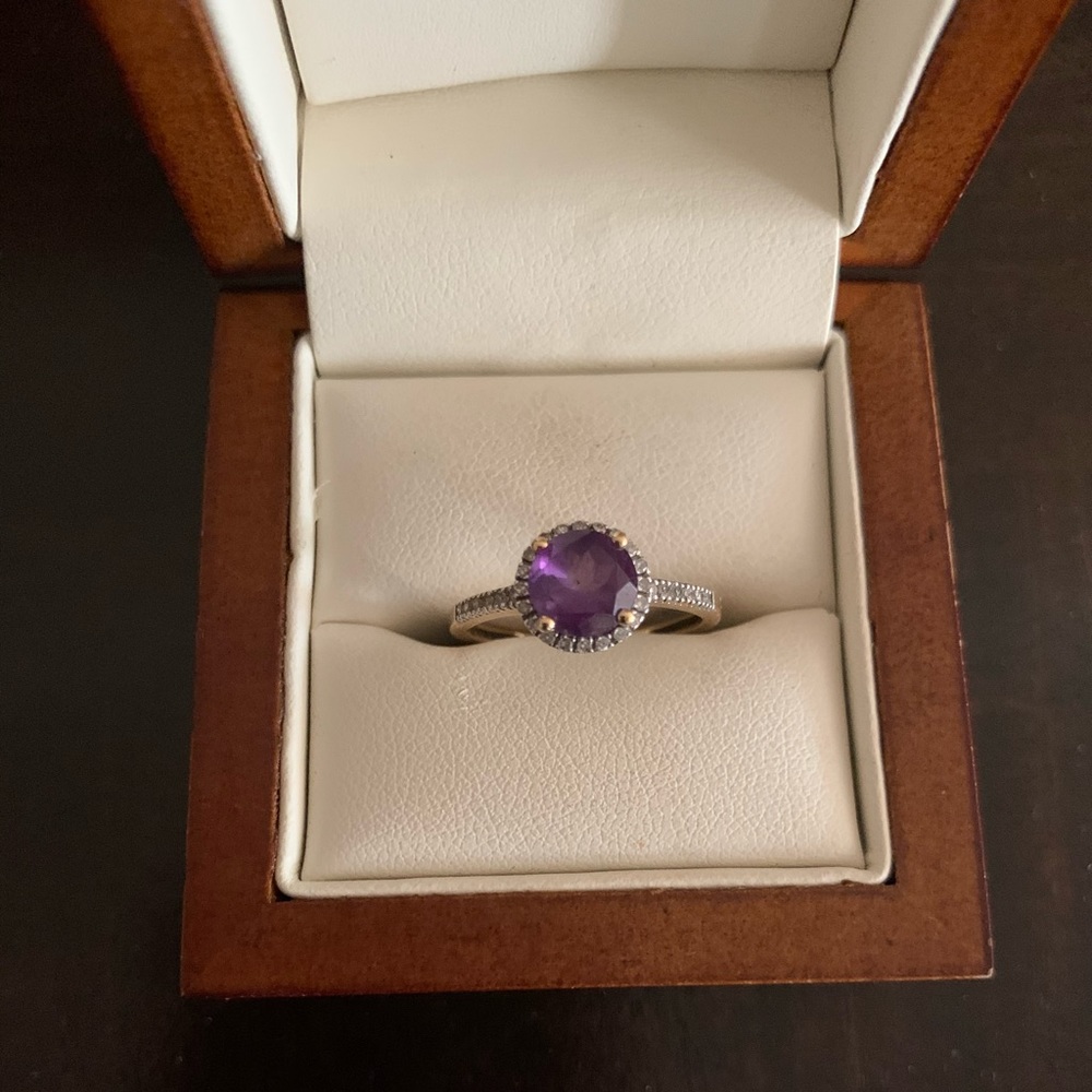 Amethyst Diamond Ring, 14K Gold, NWT, Size 7